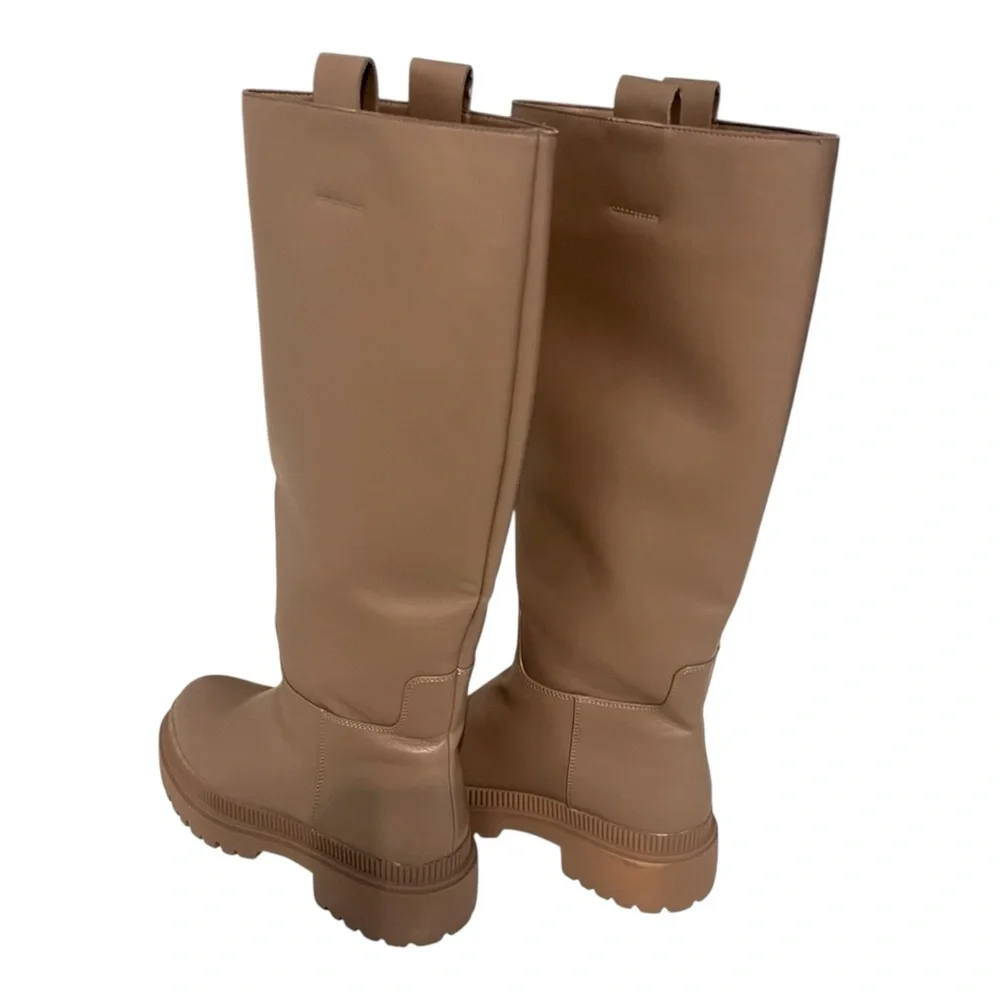 H&M Dark Taupe Knee High Chunky Lug Sole‎ Boots Faux Leather Size  7
